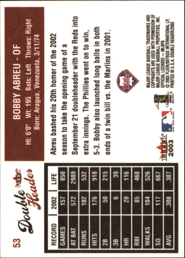 2003 Fleer Double Header Baseball "Main Set" Cards - Picture 97 of 415