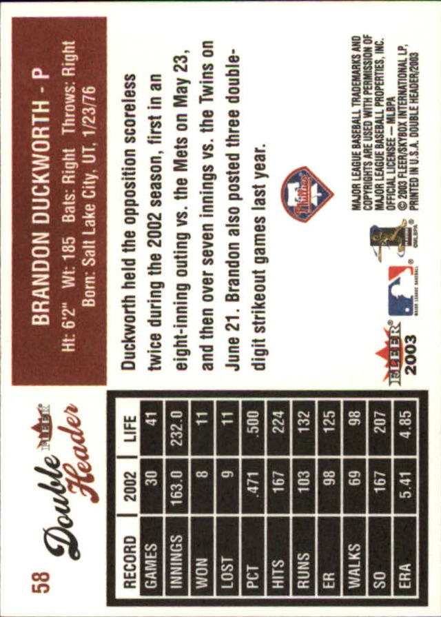 2003 Fleer Double Header Baseball "Main Set" Cards - Picture 107 of 415