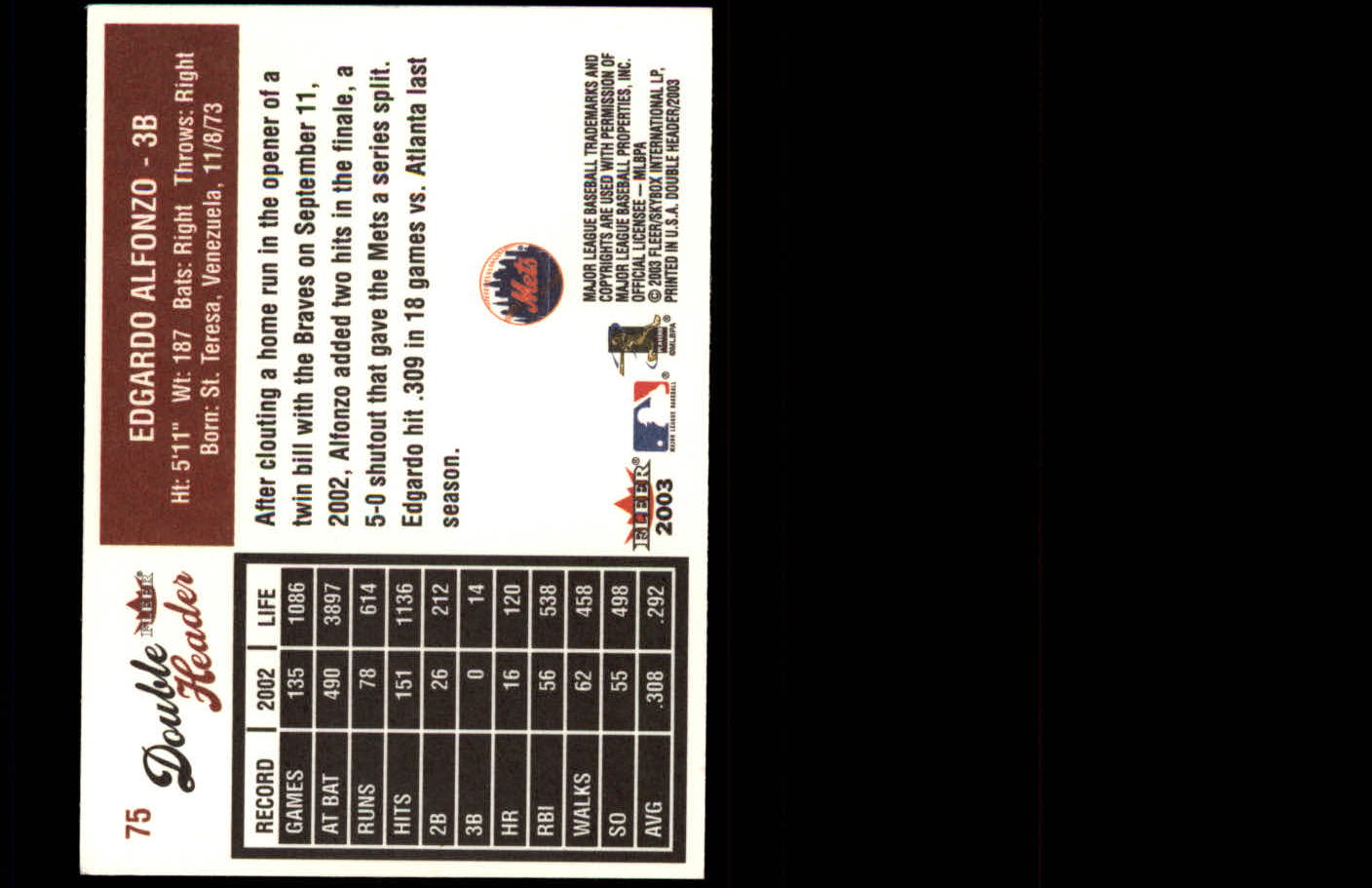 2003 Fleer Double Header Baseball "Main Set" Cards - Picture 141 of 415