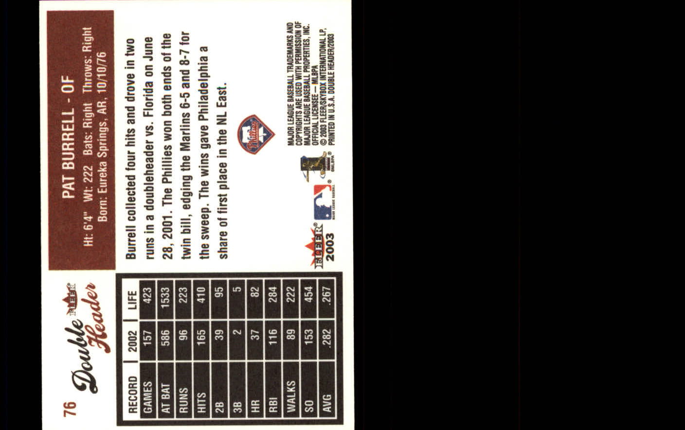 2003 Fleer Double Header Baseball "Main Set" Cards - Picture 143 of 415