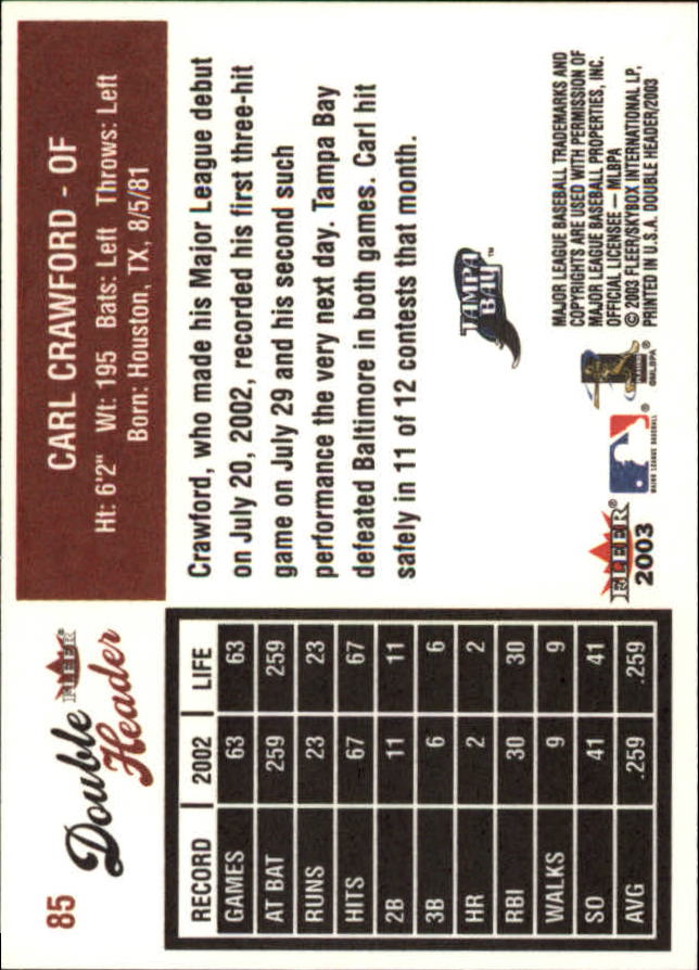 2003 Fleer Double Header Baseball "Main Set" Cards - Picture 159 of 415
