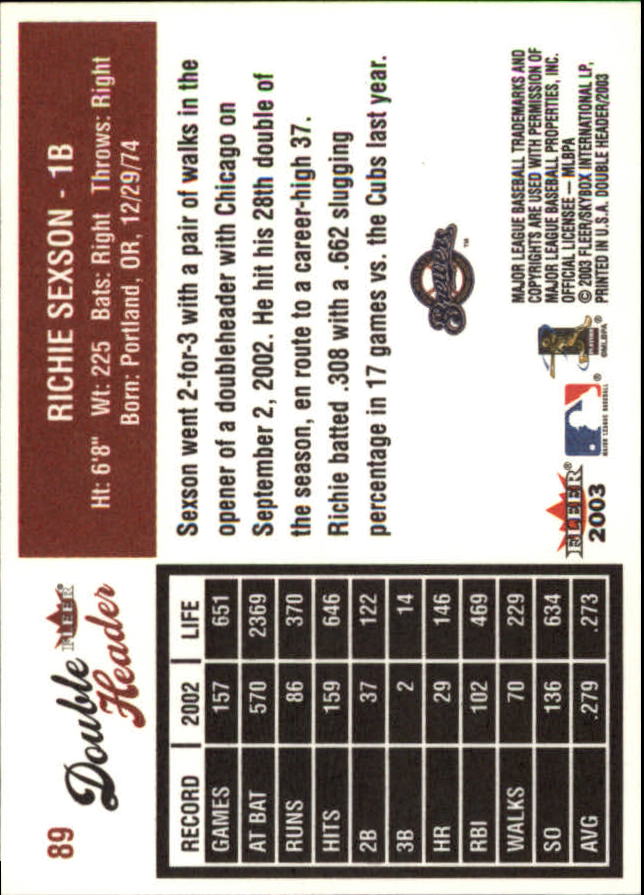 2003 Fleer Double Header Baseball "Main Set" Cards - Picture 165 of 415