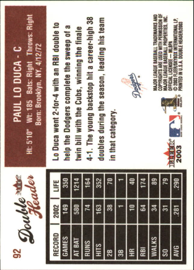 2003 Fleer Double Header Baseball "Main Set" Cards - Picture 171 of 415