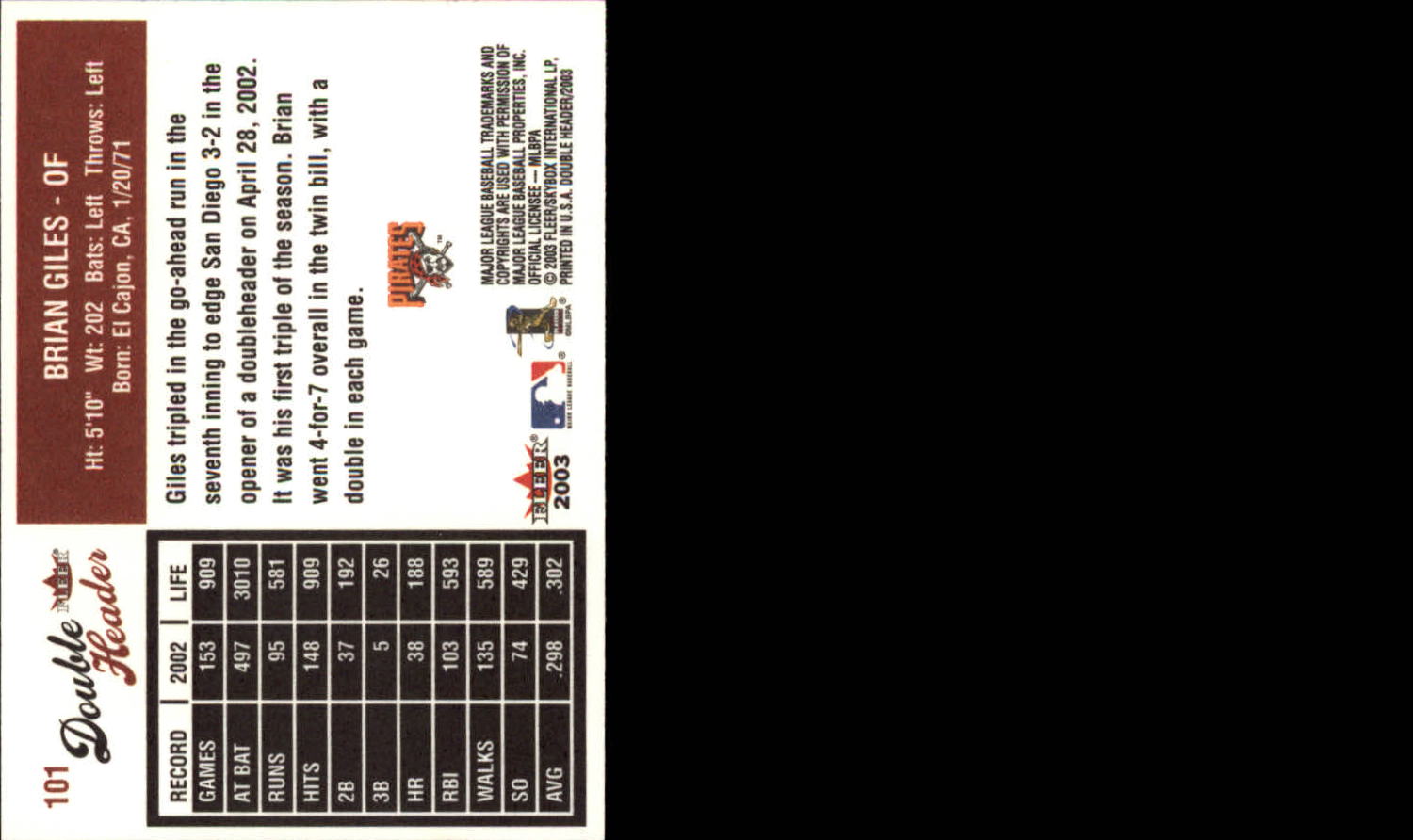 2003 Fleer Double Header Baseball "Main Set" Cards - Picture 189 of 415