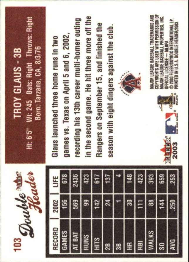 2003 Fleer Double Header Baseball "Main Set" Cards - Picture 193 of 415