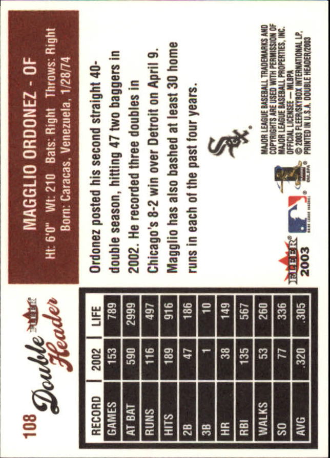 2003 Fleer Double Header Baseball "Main Set" Cards - Picture 203 of 415