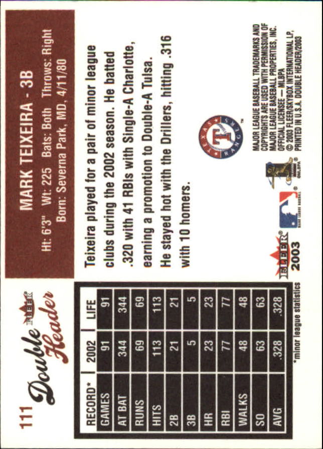 2003 Fleer Double Header Baseball "Main Set" Cards - Picture 209 of 415