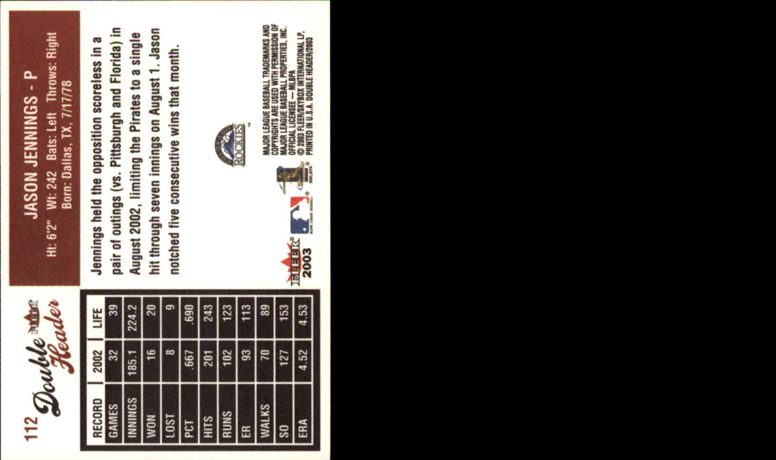 2003 Fleer Double Header Baseball "Main Set" Cards - Picture 211 of 415
