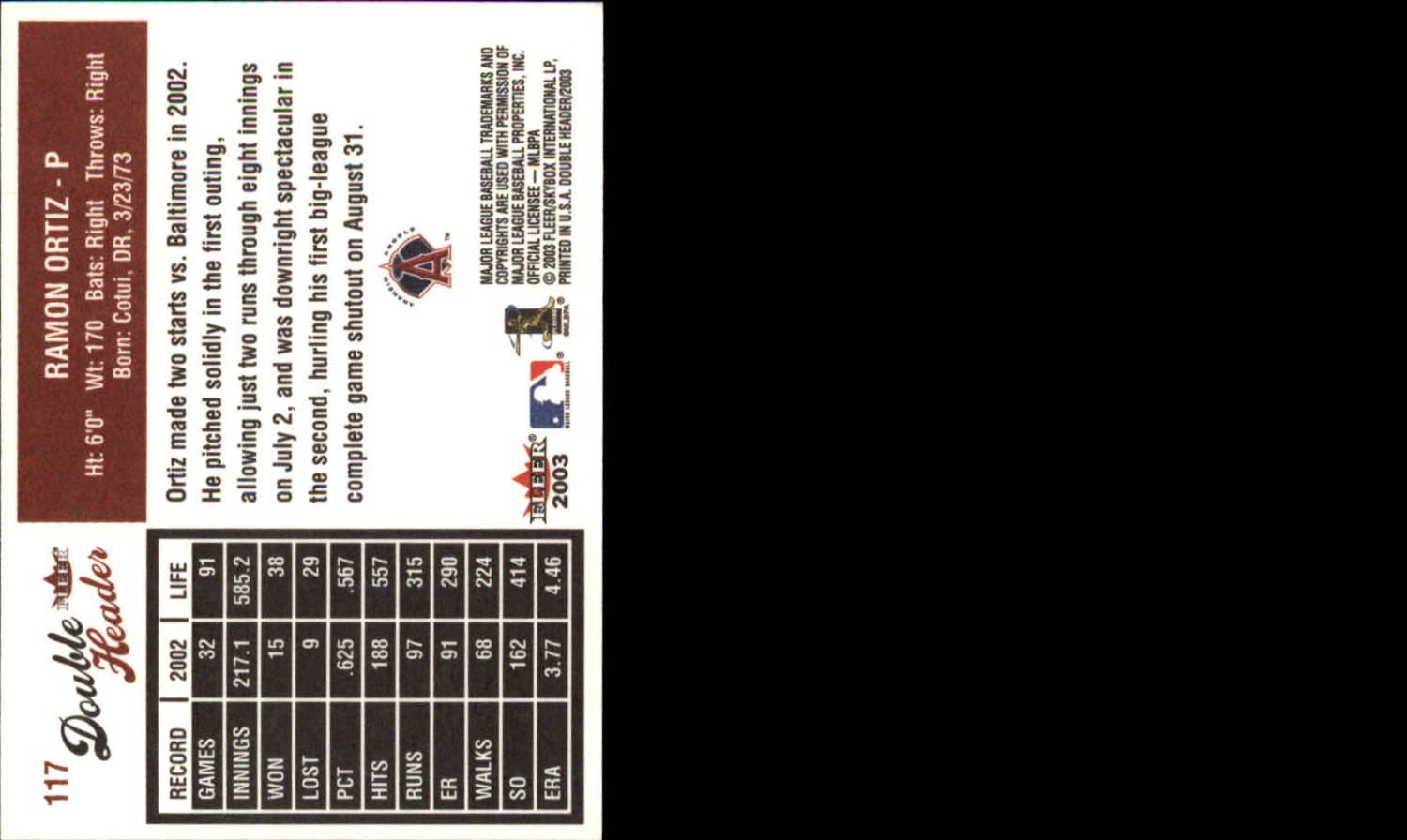 2003 Fleer Double Header Baseball "Main Set" Cards - Picture 219 of 415