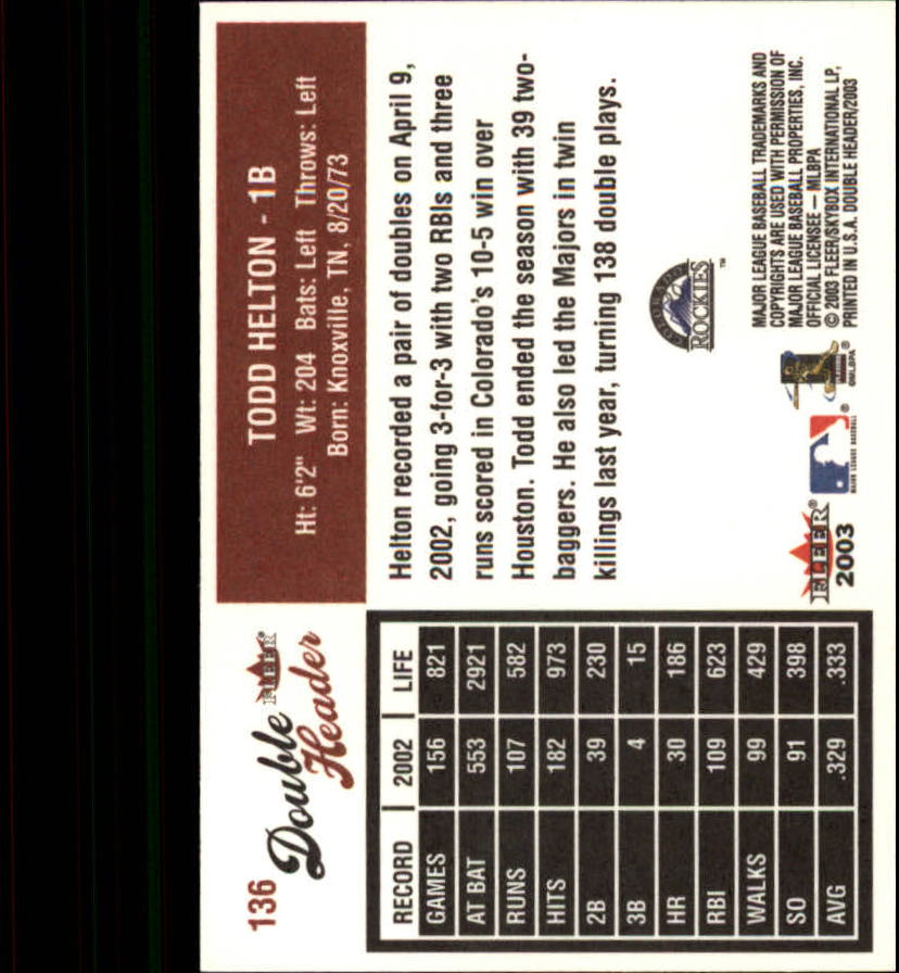 2003 Fleer Double Header Baseball "Main Set" Cards - Picture 253 of 415