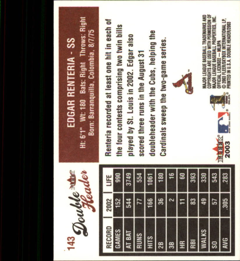 2003 Fleer Double Header Baseball "Main Set" Cards - Picture 267 of 415