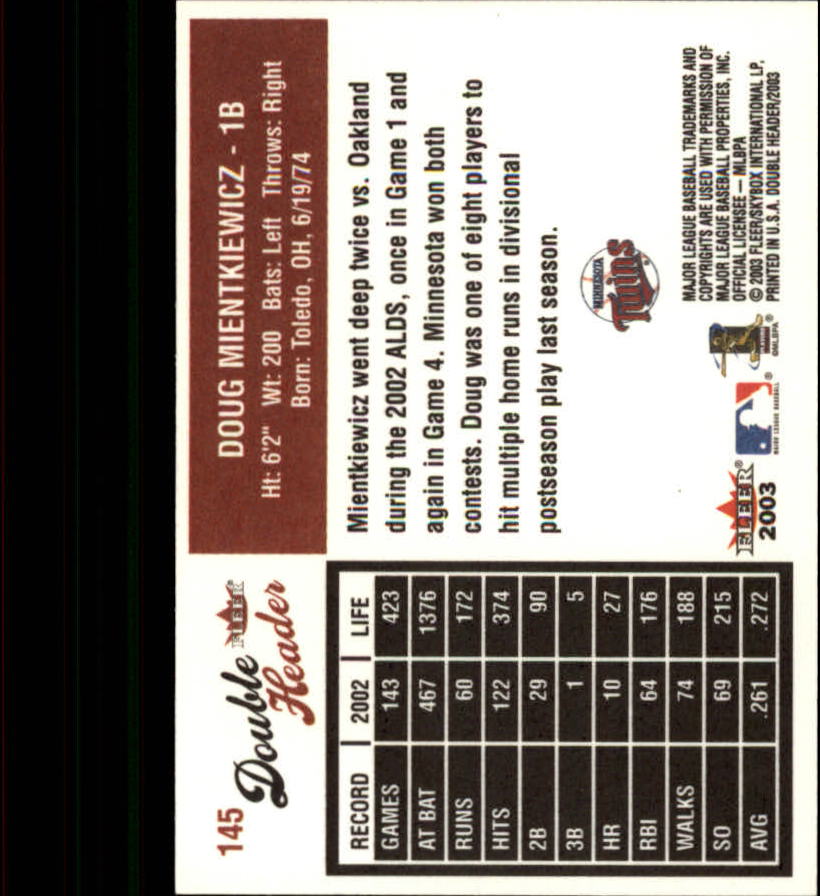 2003 Fleer Double Header Baseball "Main Set" Cards - Picture 271 of 415