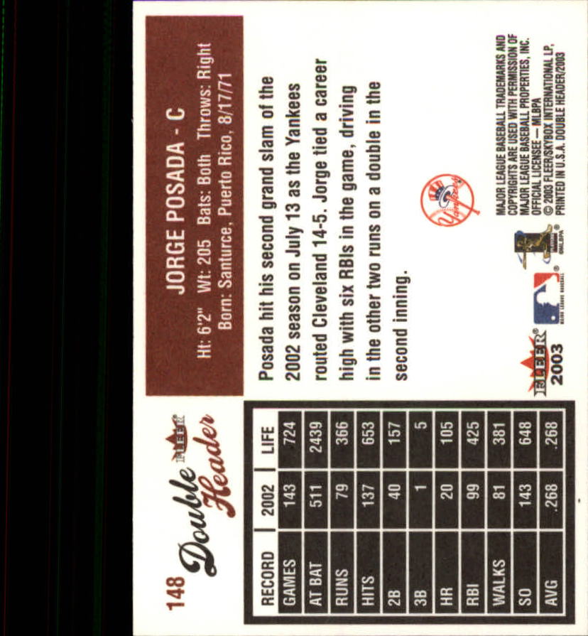 2003 Fleer Double Header Baseball "Main Set" Cards - Picture 277 of 415