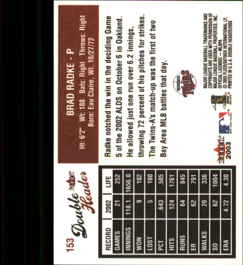 2003 Fleer Double Header Baseball "Main Set" Cards - Picture 287 of 415