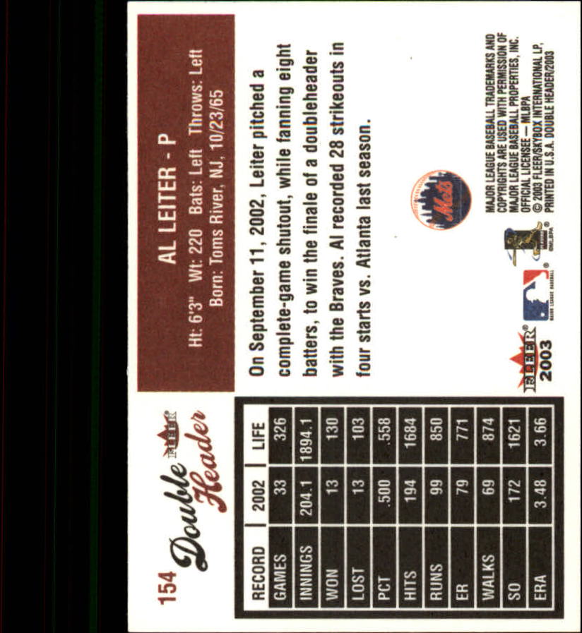 2003 Fleer Double Header Baseball "Main Set" Cards - Picture 289 of 415