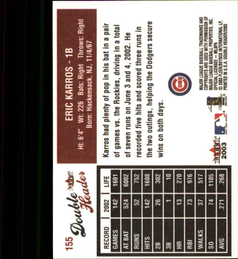 2003 Fleer Double Header Baseball "Main Set" Cards - Picture 291 of 415