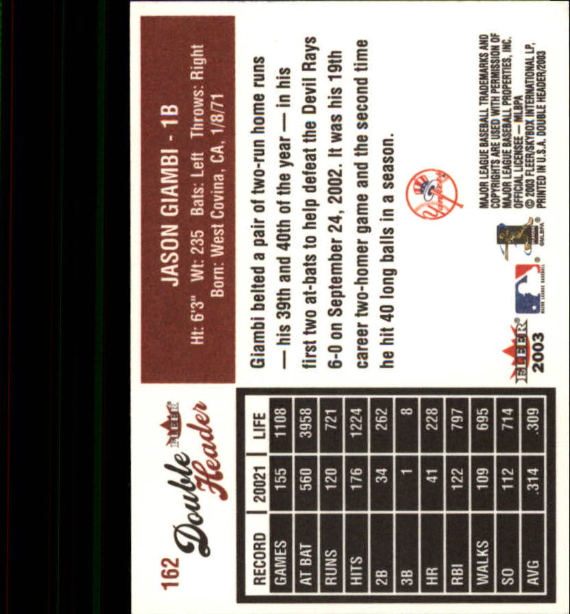 2003 Fleer Double Header Baseball "Main Set" Cards - Picture 303 of 415