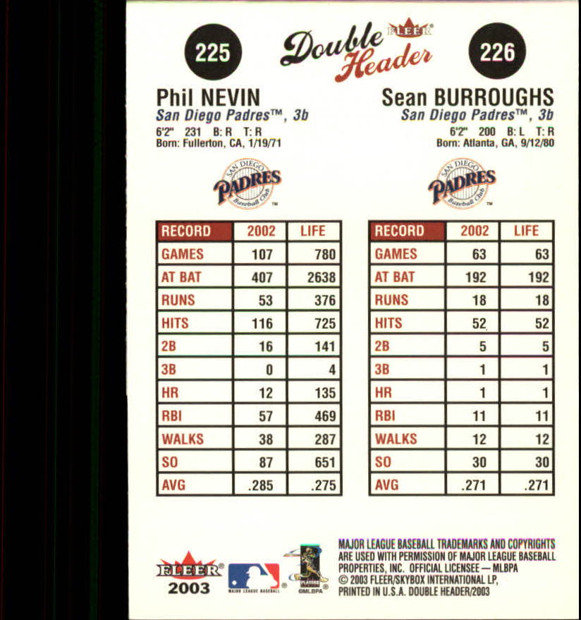 2003 Fleer Double Header Baseball "Main Set" Cards - Picture 371 of 415