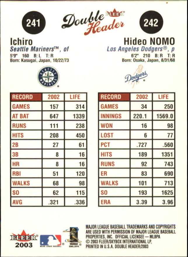 2003 Fleer Double Header Baseball "Main Set" Cards - Picture 373 of 415