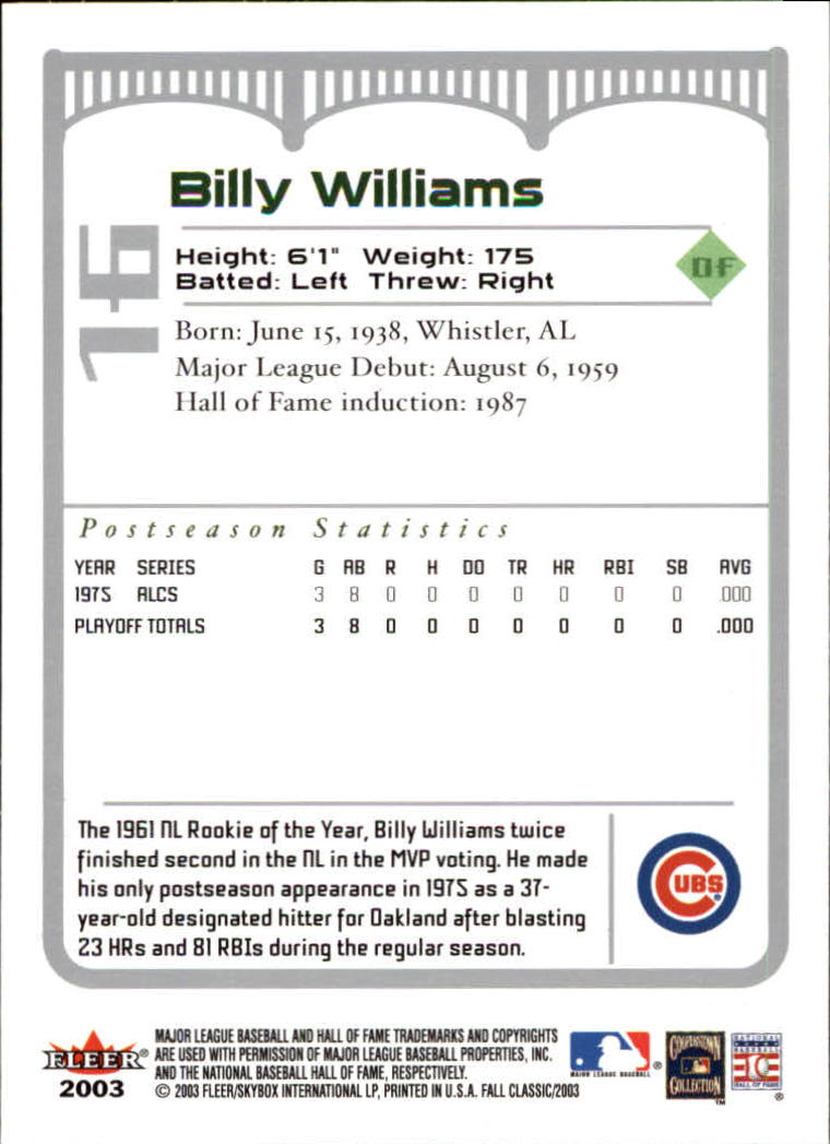 2003 Fleer Fall Classics Baseball "Main Set" Cards - Picture 35 of 197