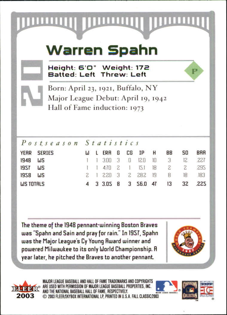 2003 Fleer Fall Classics Baseball "Main Set" Cards - Picture 45 of 197