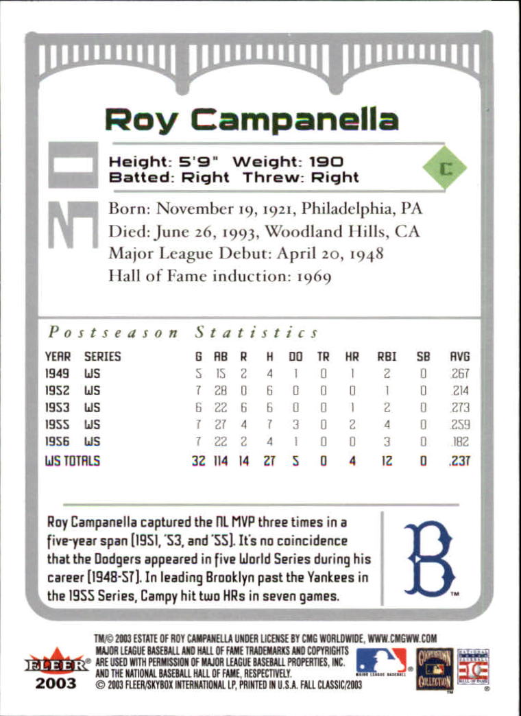 2003 Fleer Fall Classics Baseball "Main Set" Cards - Picture 65 of 197