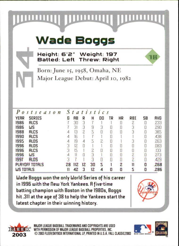 2003 Fleer Fall Classics Baseball "Main Set" Cards - Picture 75 of 197