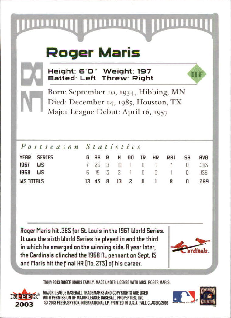 2003 Fleer Fall Classics Baseball "Main Set" Cards - Picture 83 of 197