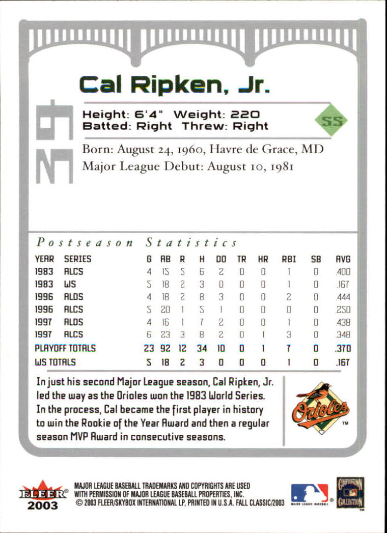 2003 Fleer Fall Classics Baseball "Main Set" Cards - Picture 85 of 197