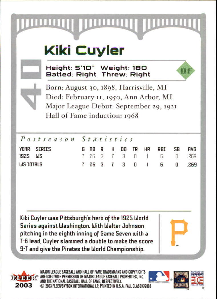 2003 Fleer Fall Classics Baseball "Main Set" Cards - Picture 87 of 197