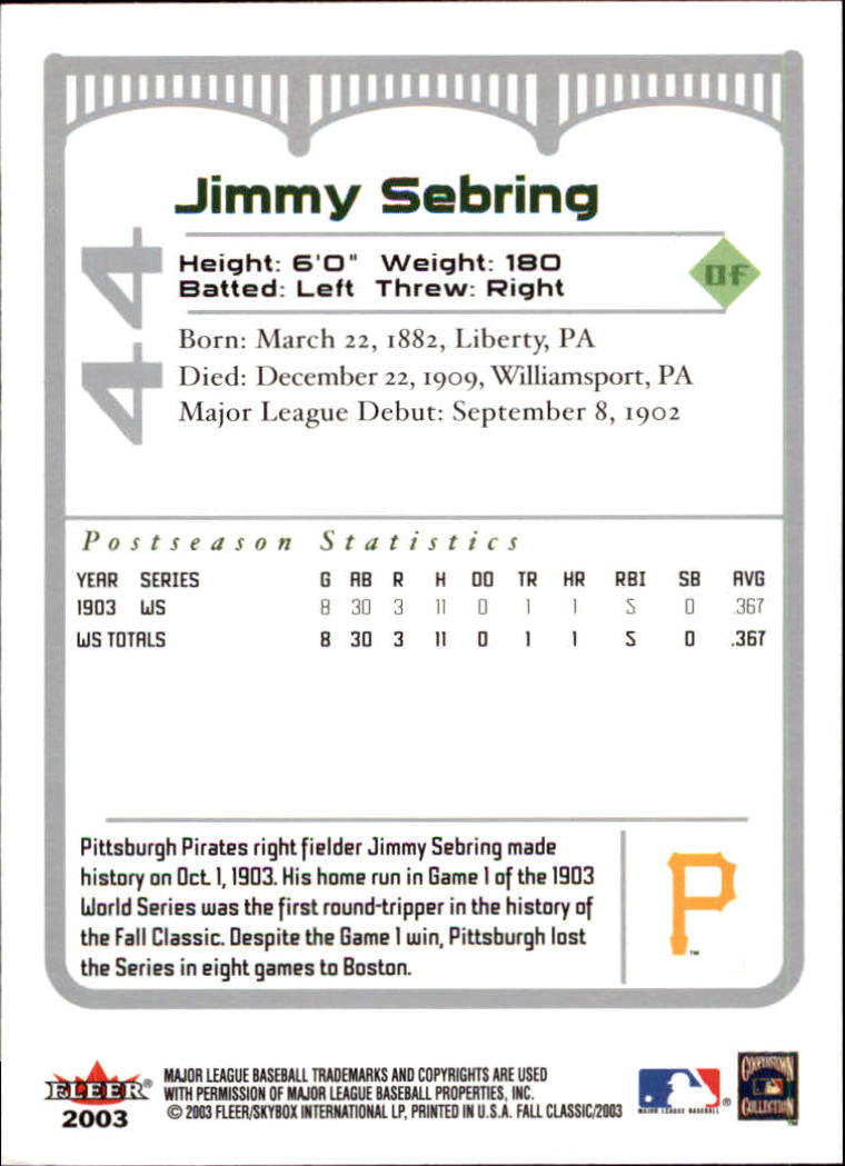 2003 Fleer Fall Classics Baseball "Main Set" Cards - Picture 97 of 197
