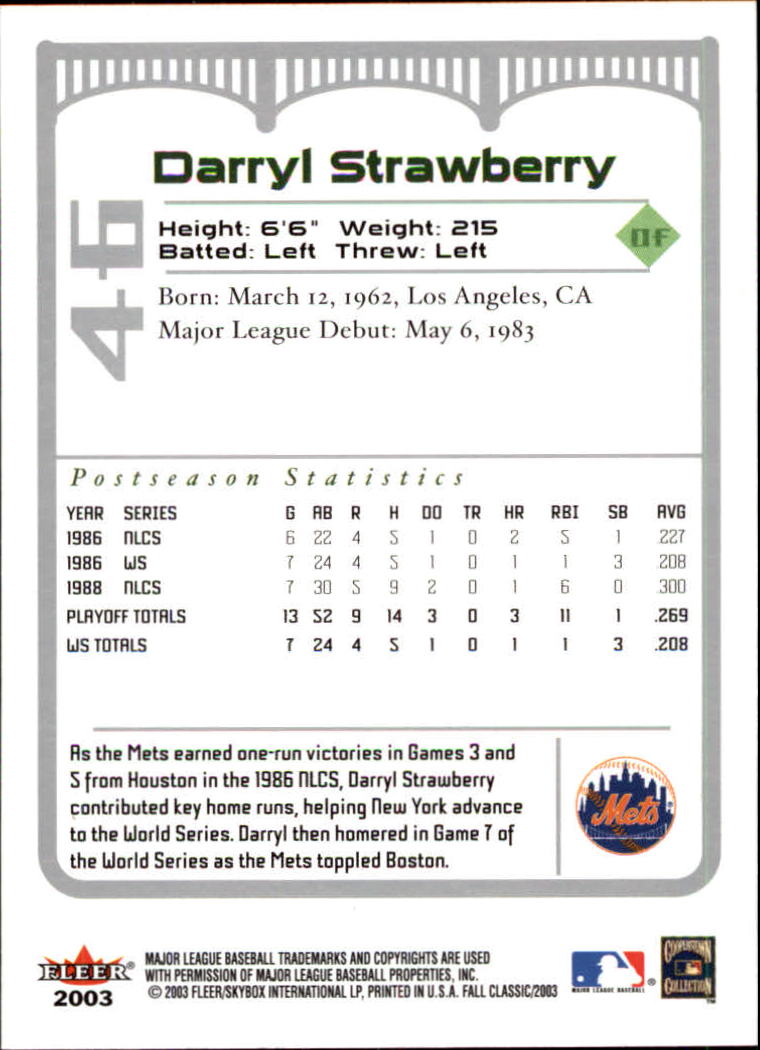 2003 Fleer Fall Classics Baseball "Main Set" Cards - Picture 101 of 197