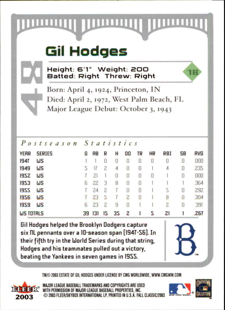 2003 Fleer Fall Classics Baseball "Main Set" Cards - Picture 107 of 197