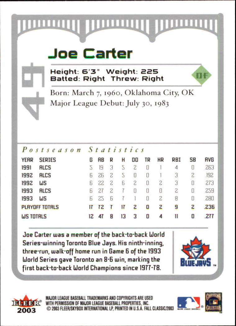 2003 Fleer Fall Classics Baseball "Main Set" Cards - Picture 109 of 197