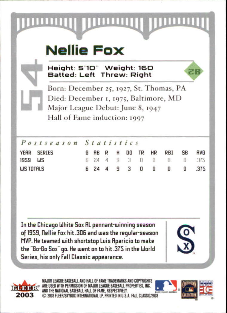 2003 Fleer Fall Classics Baseball "Main Set" Cards - Picture 121 of 197