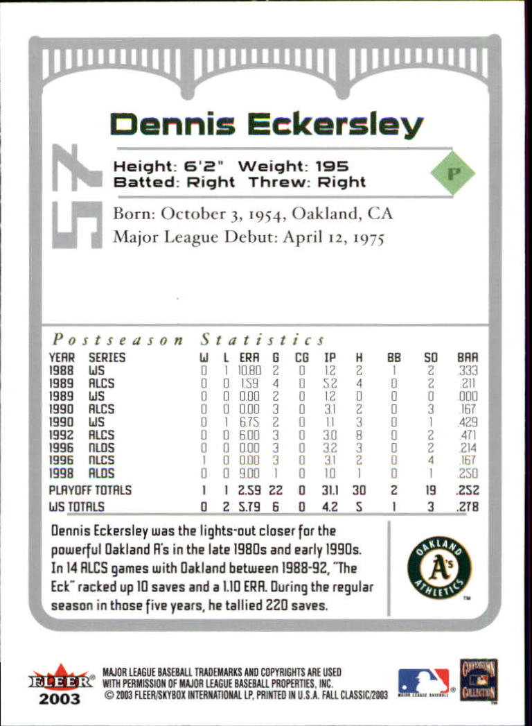 2003 Fleer Fall Classics Baseball "Main Set" Cards - Picture 127 of 197