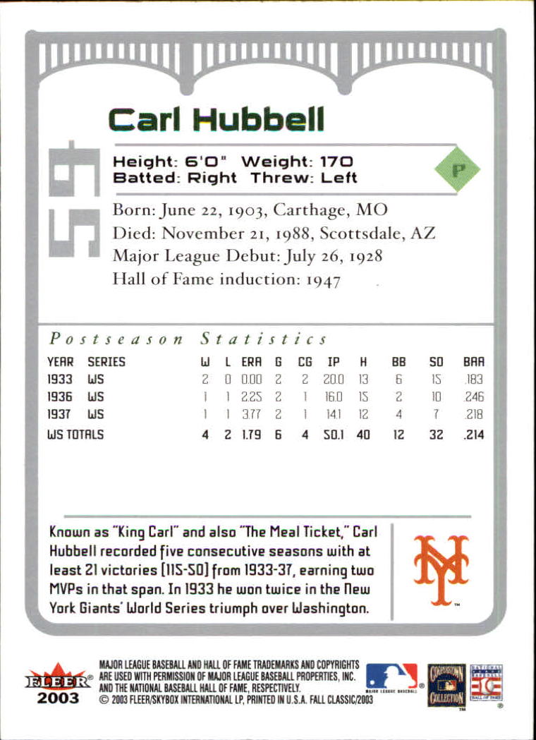 2003 Fleer Fall Classics Baseball "Main Set" Cards - Picture 133 of 197