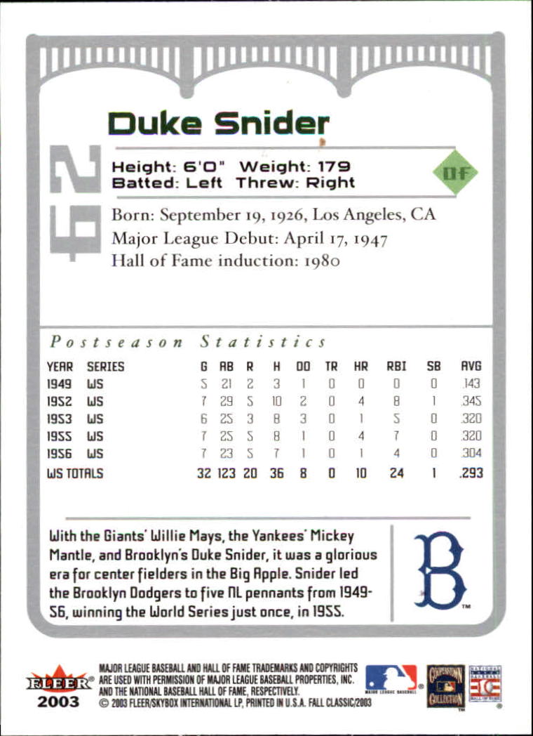 2003 Fleer Fall Classics Baseball "Main Set" Cards - Picture 139 of 197