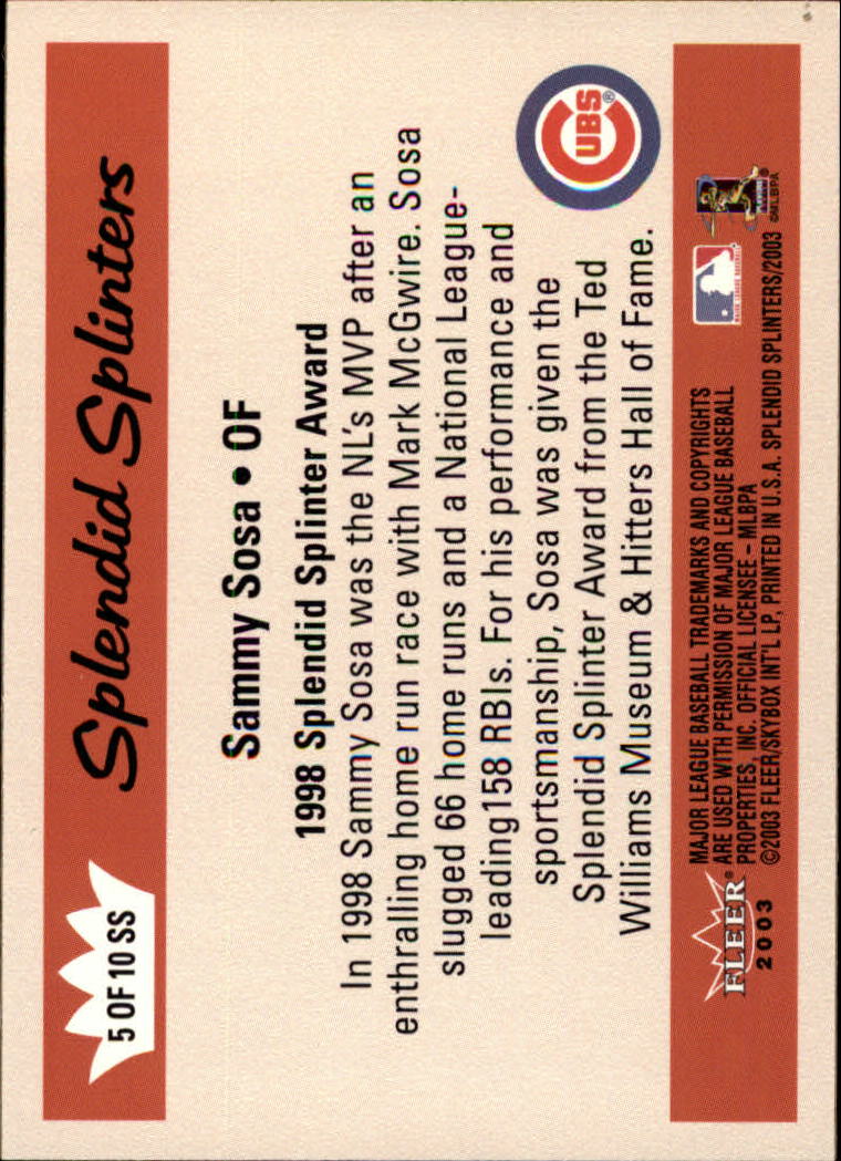 Carte Fleer Splendid Splinters Baseball 2003 "Inserisci e Gioco Usate" - Foto 9 di 11