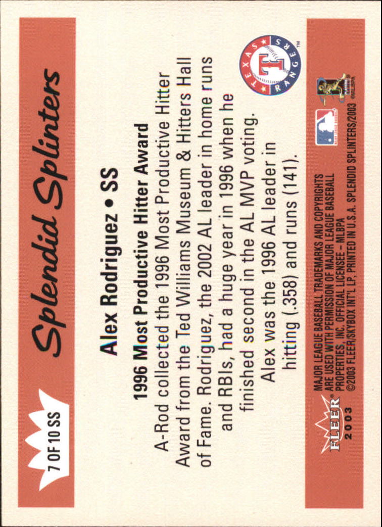 Carte Fleer Splendid Splinters Baseball 2003 "Inserisci e Gioco Usate" - Foto 11 di 11