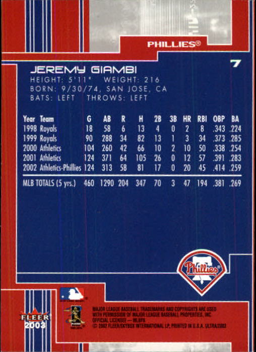 2003 Ultra (Fleer) Baseball "Main Set" Cards - Picture 15 of 459