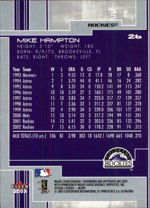2003 Ultra (Fleer) Baseball "Main Set" Cards - Picture 51 of 459