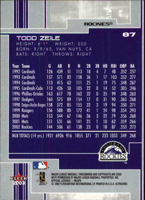 2003 Ultra (Fleer) Baseball "Main Set" Cards - Picture 162 of 459