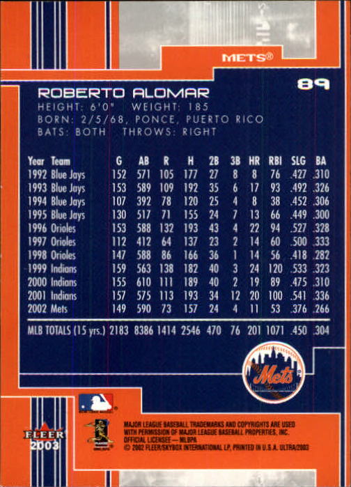 2003 Ultra (Fleer) Baseball "Main Set" Cards - Picture 166 of 459