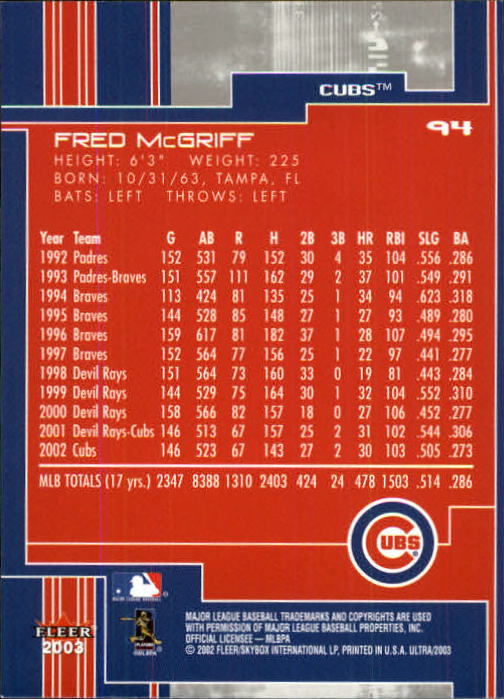2003 Ultra (Fleer) Baseball "Main Set" Cards - Picture 175 of 459