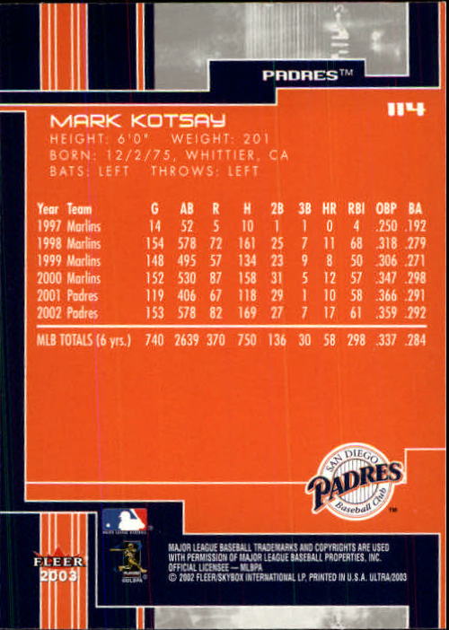 2003 Ultra (Fleer) Baseball "Main Set" Cards - Picture 209 of 459