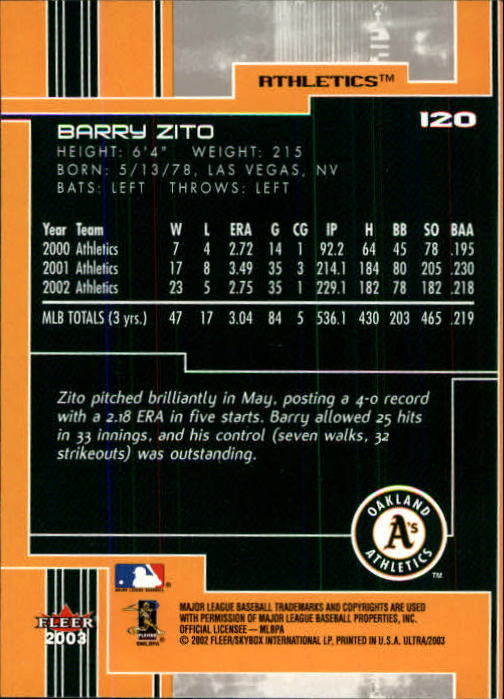2003 Ultra (Fleer) Baseball "Main Set" Cards - Picture 221 of 459