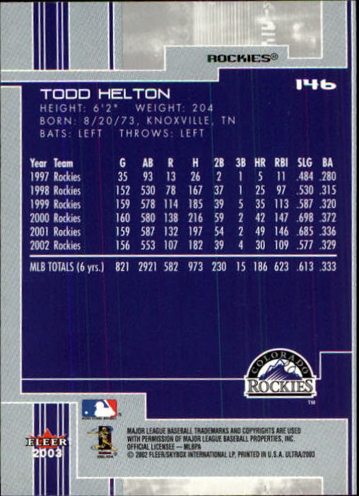2003 Ultra (Fleer) Baseball "Main Set" Cards - Picture 271 of 459