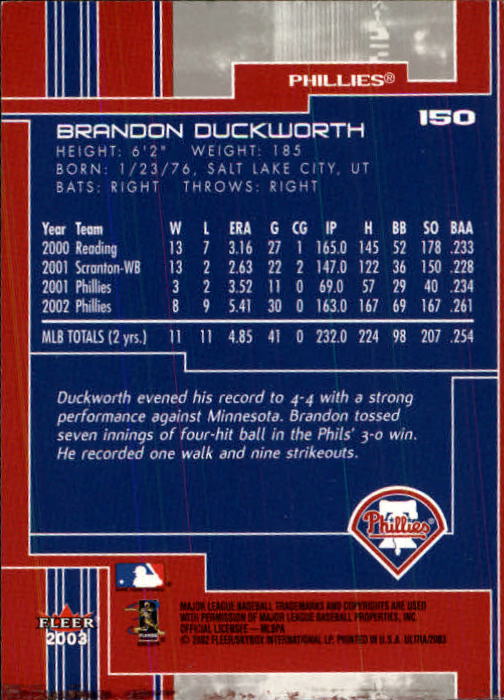 2003 Ultra (Fleer) Baseball "Main Set" Cards - Picture 278 of 459