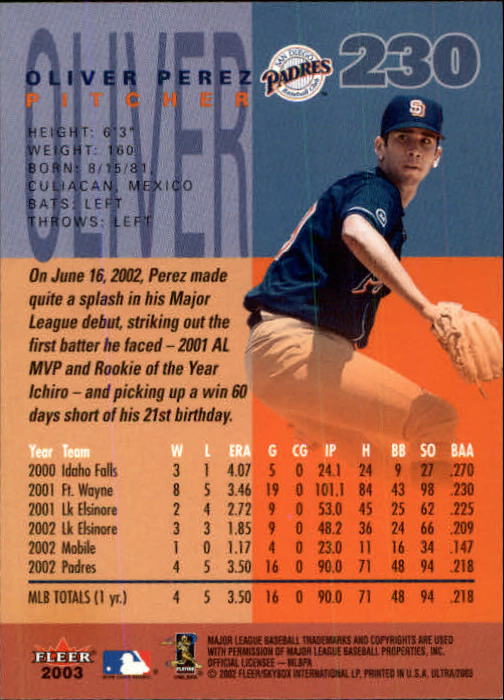 2003 Ultra (Fleer) Baseball "Main Set" Cards - Picture 423 of 459